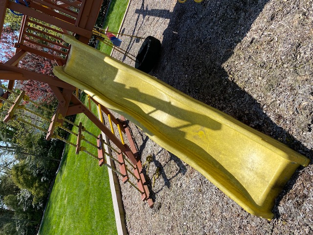 Redwood Swing Set Slide Pitting