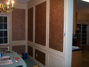 Dining Room Trim Work with Wallpaper in Shadow Boxes