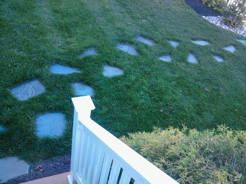 Fully Established Lawn and Flagstone Walkway