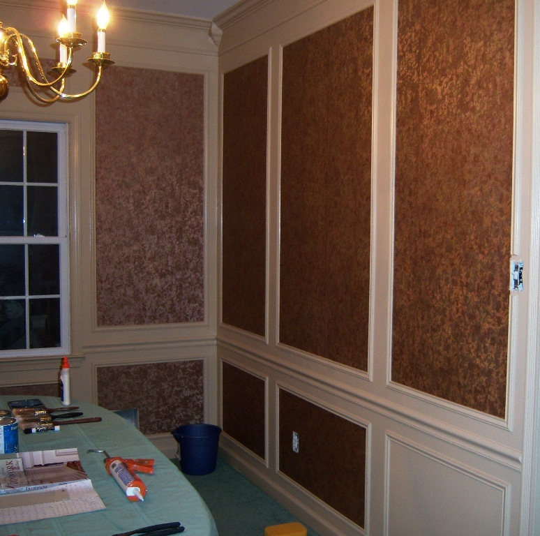 Dining Room Design Accents: Wallpaper within Shadow Boxes