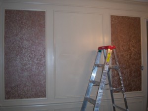 Wallpapering within the Dining Room Shadow Boxes