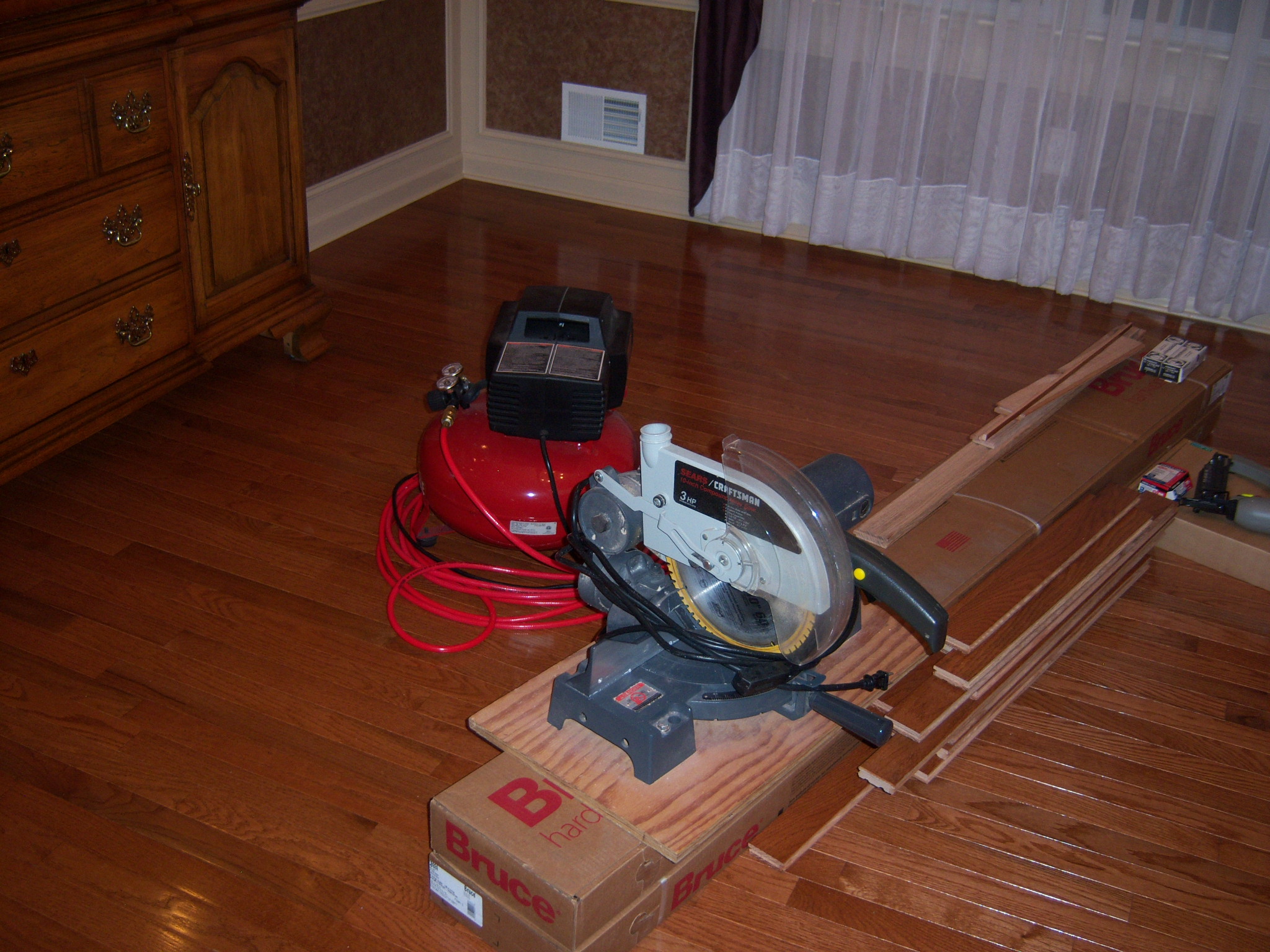 Miter Saw, Finish Nailer and Hardwood Flooring