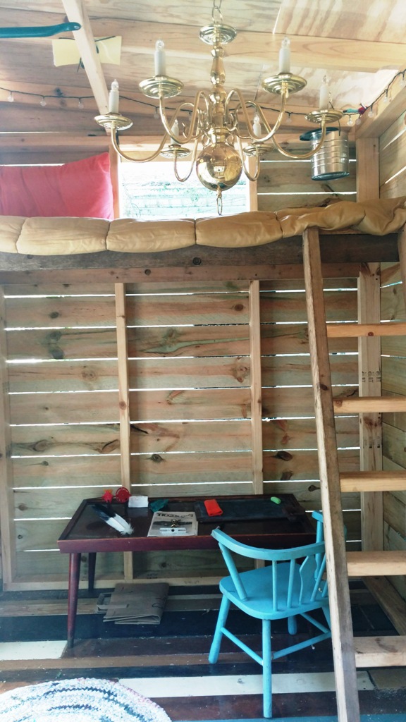 Backyard Playhouse Loft Wooden Chair and Desk Decor