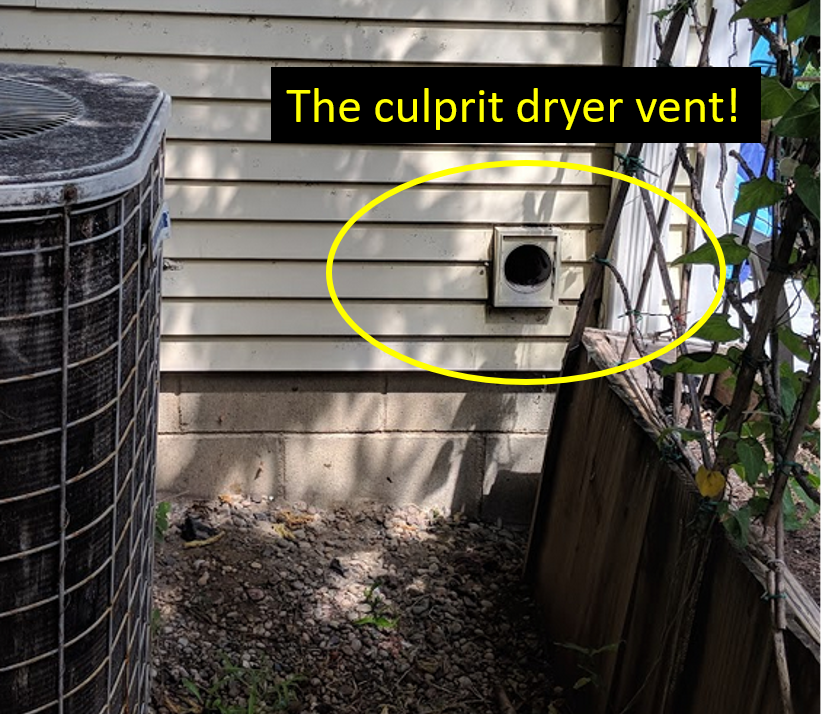 Dryer Vent Dirt on HVAC Condenser