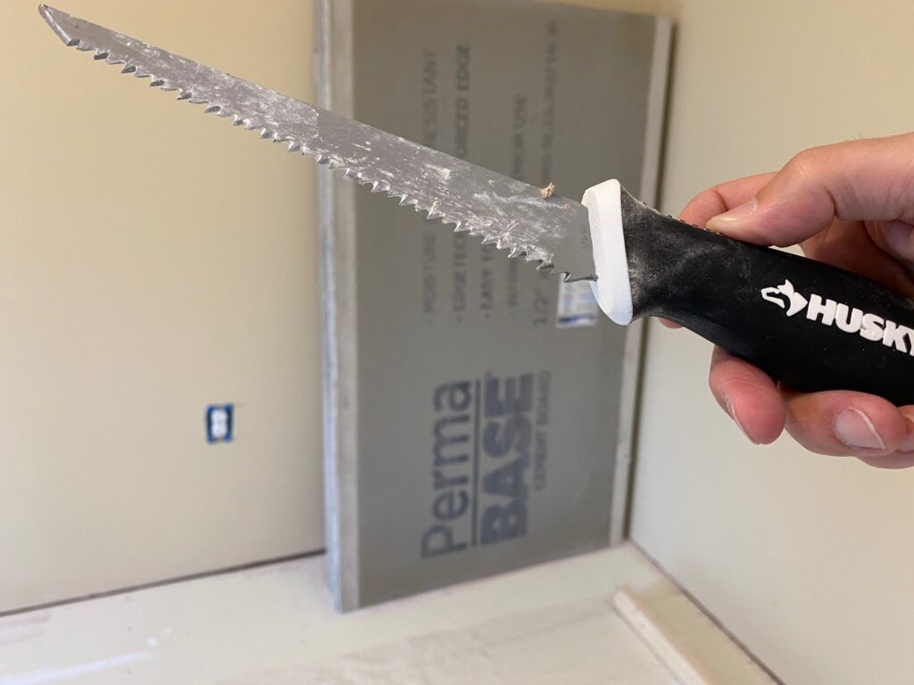 Keyhole Saw Bathroom Subfloor Cement Board Install